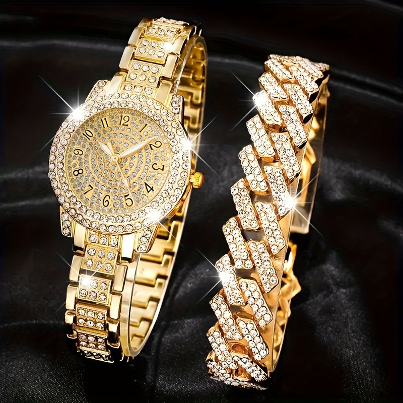 2PCS Luxury Diamond Women's Wa - Luxury Watch Arabic review and price