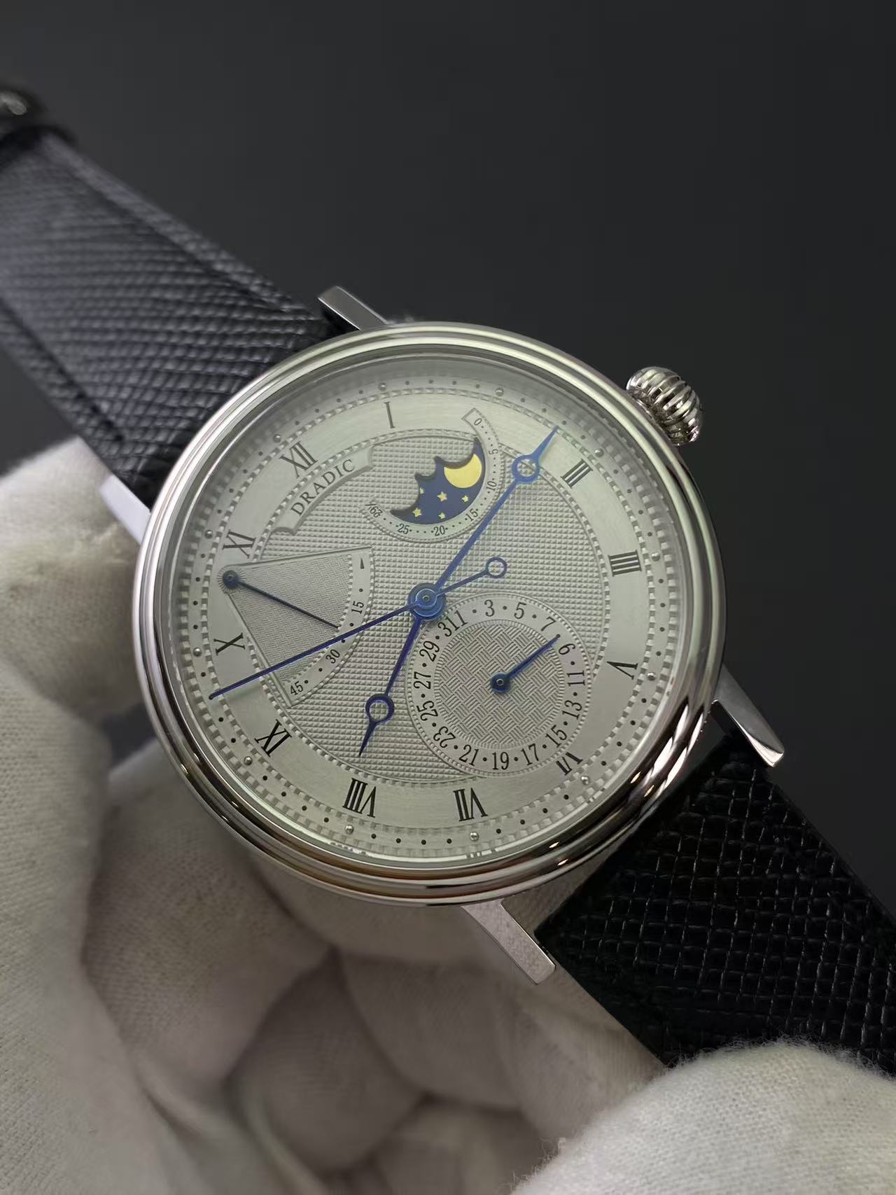 Luxury Moon Phase Power Reserv - Guilloché Dial Watch review and price