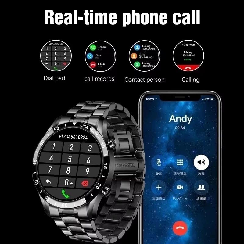 LIGE New Bluetooth Call Smart  - Luxury Watch Arabic review and price